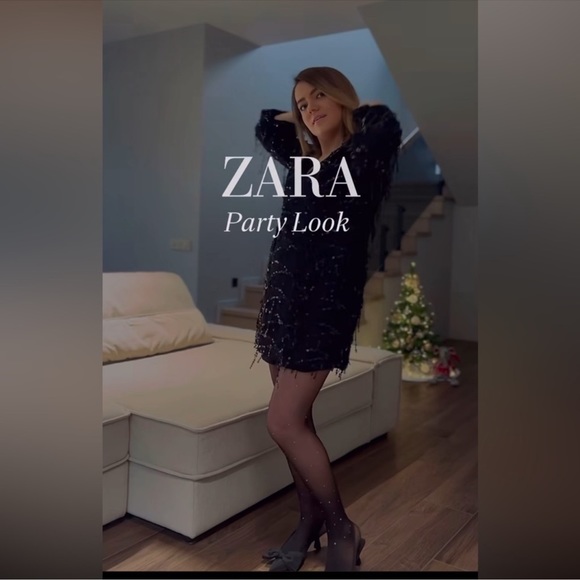 NWT Zara Black FRINGED SEQUIN MINI DRESS Size Small S - Picture 7 of 15